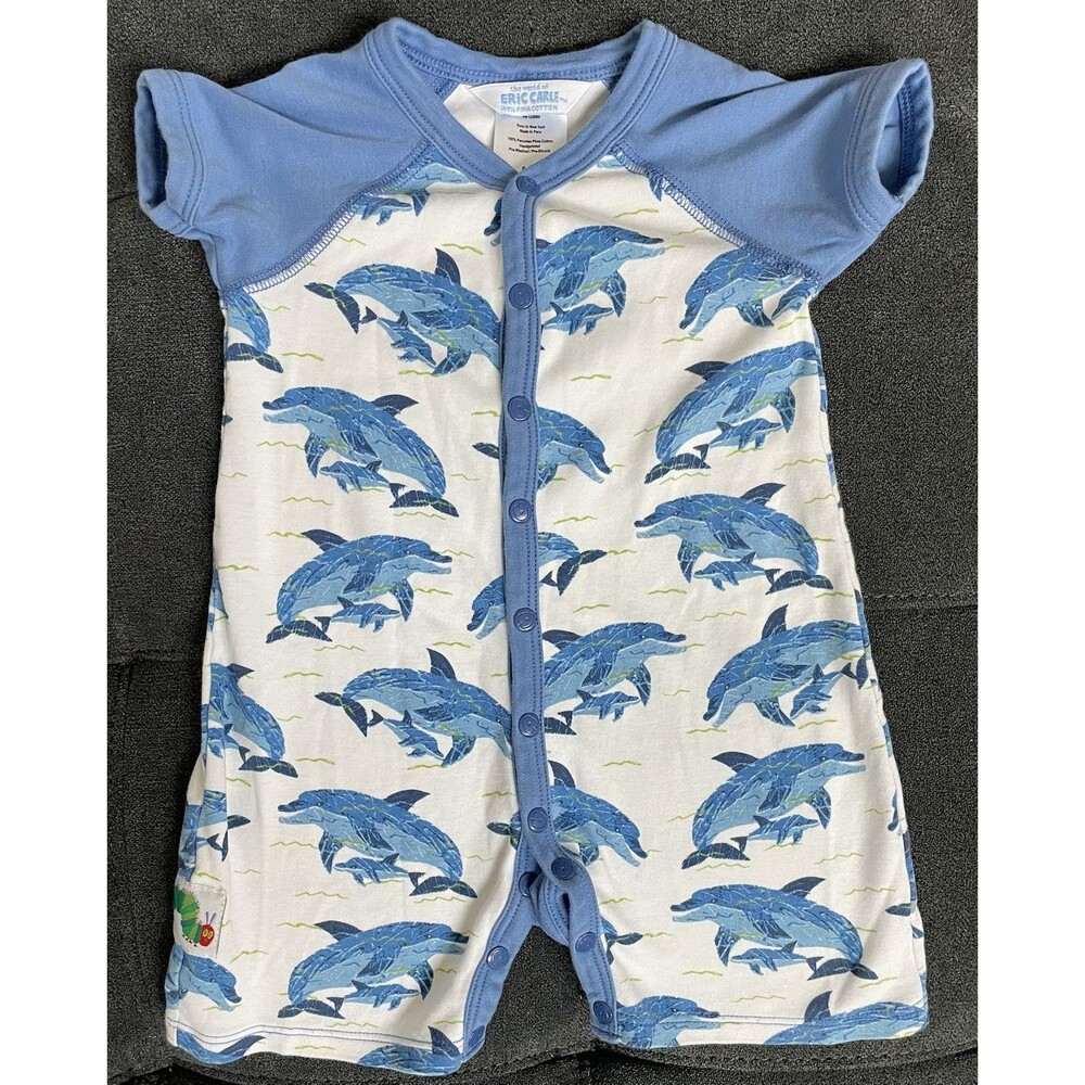 Eric Carle Boys 6/9M Dolphin Reglan Romper 100% Peruvian Pima Cotton